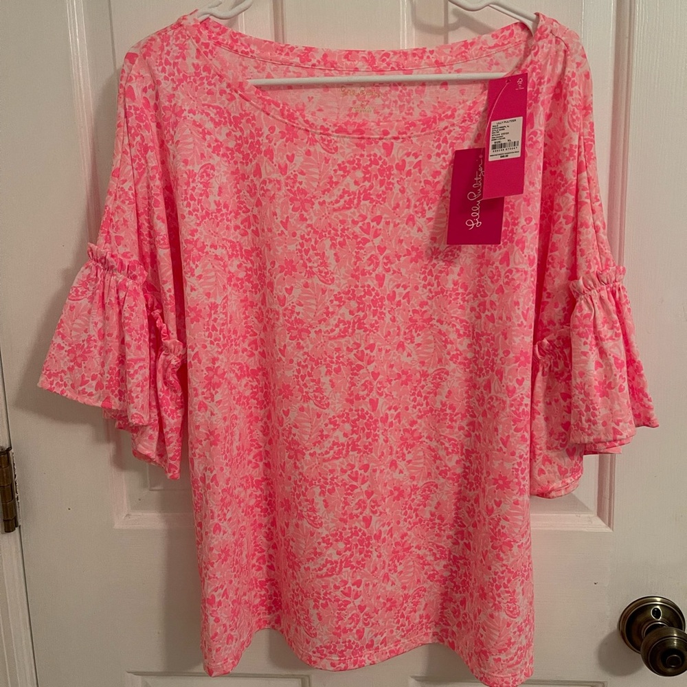 Pink Lilly Pulitzer top with ruffle detail sleeve